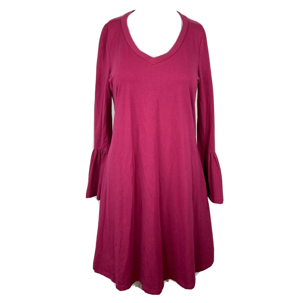 Kate Kasin Dress Womens Sz S Magenta Pink‎ Bell Sleeve A Line T Shirt Cotton